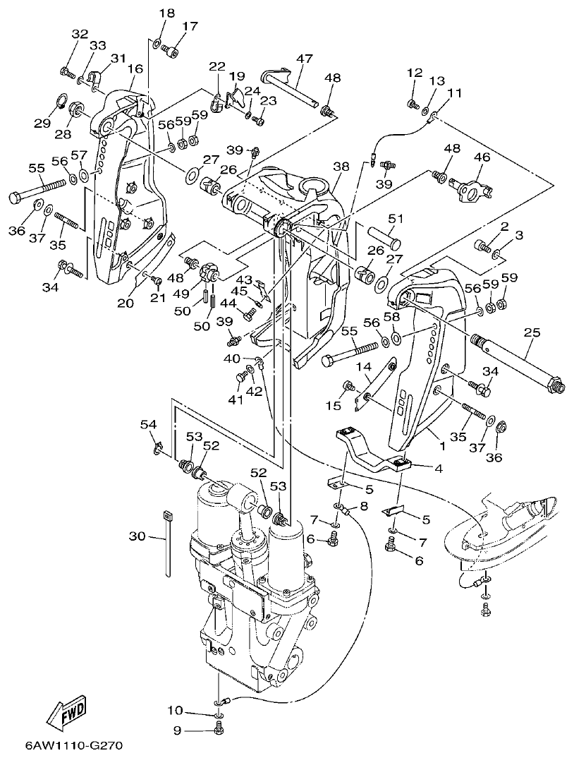 Yamaha F350AET, FL350AET BRACKET 1 parts diagram